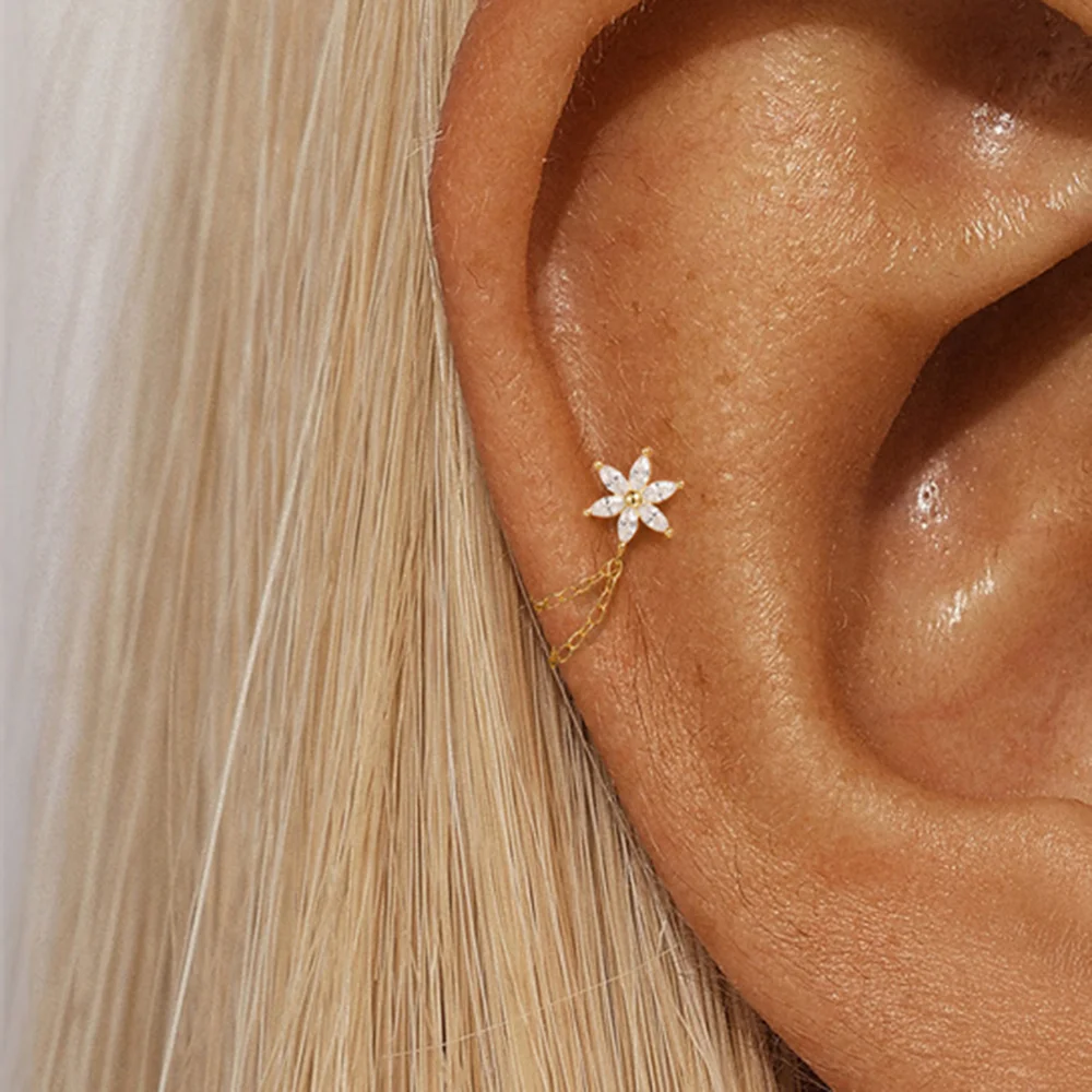 AIDE 925 Sterling Silber Pferdeaugen Doppelschichtige Quaste für Damen, flacher Rücken, Knorpelpiercing, Ohrknochen-Ohrringe, edler Schmuck – Detail 18
