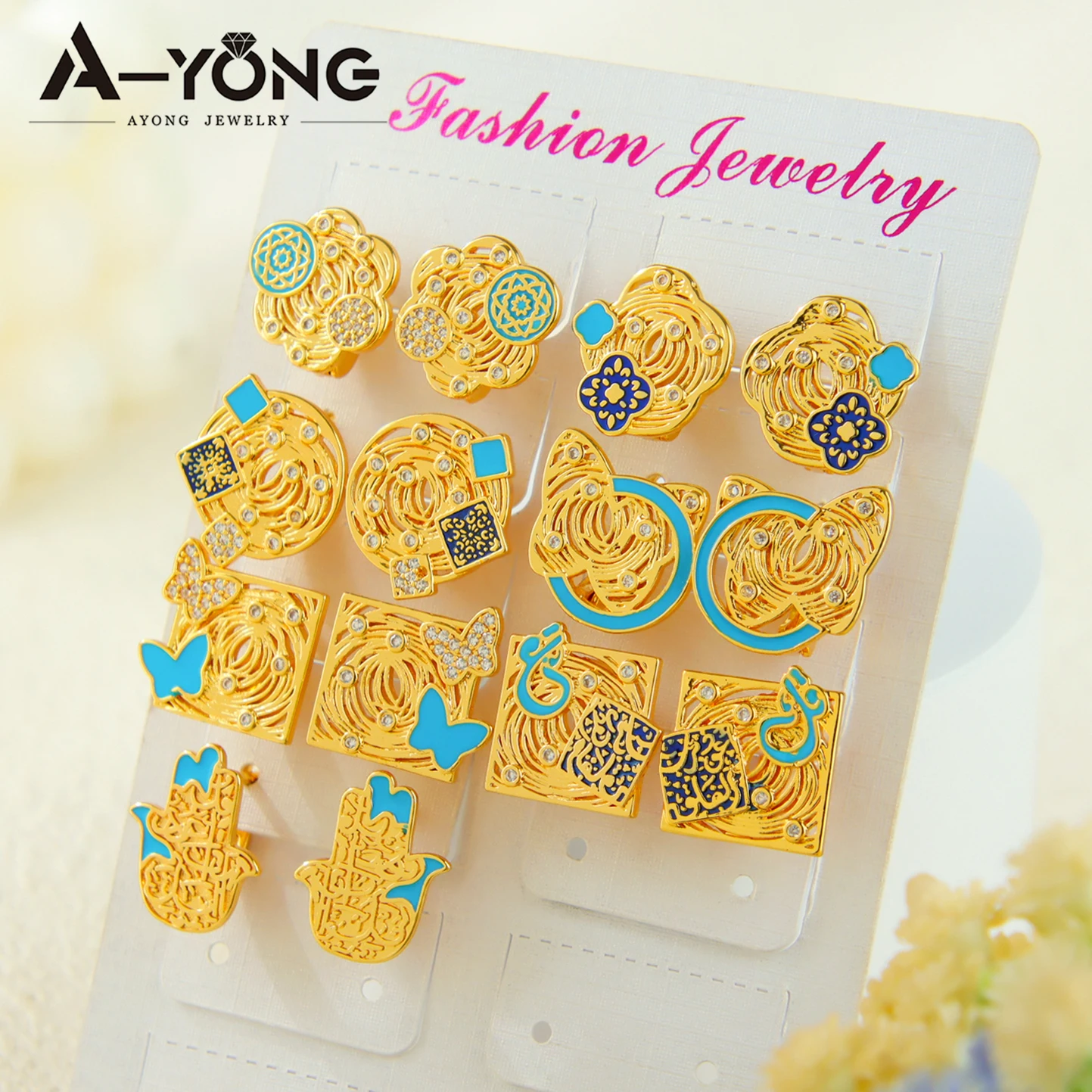 Arabic Fashion Clip Earrings 21k Gold Plated Dubai Exqusite Zirconia Oil Dripping Earring Nigeria Women Event Party Jewelry