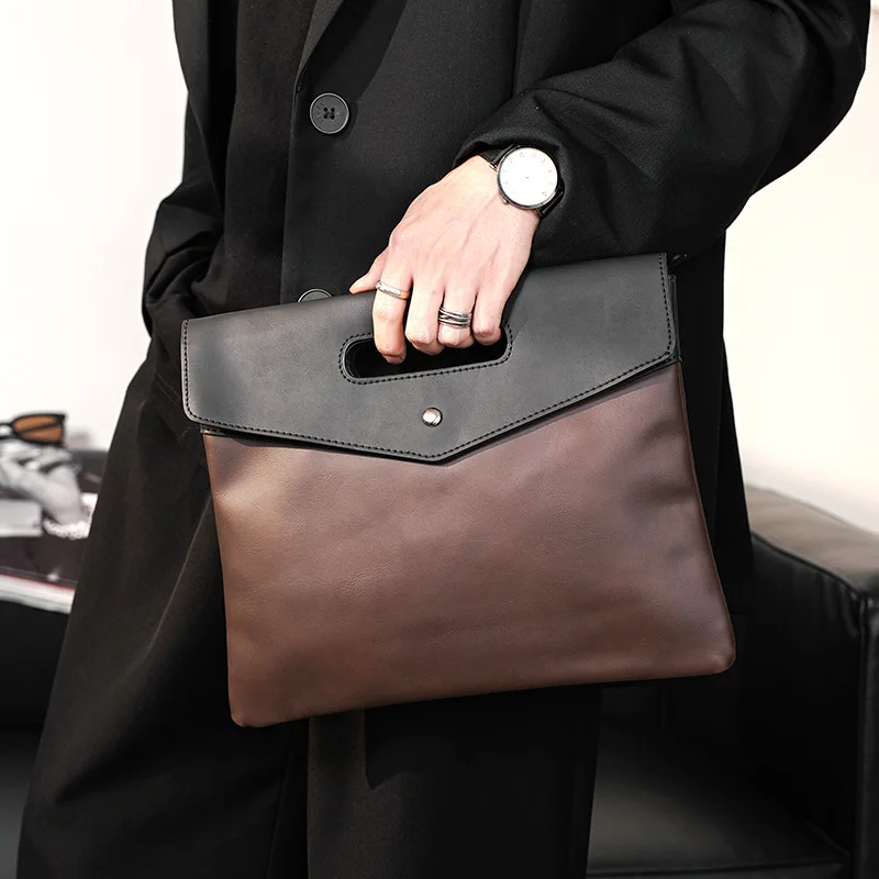 Vintage Clutch Men Bag Fashion Business Men's Clutches Handbag Luxury Patchwrok Leather Clutch Men Wrist Purse Small Briefcase