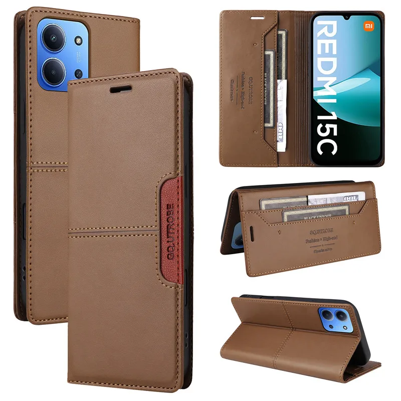 محفظة مغناطيسية مضادة للسرقة حافظة جلدية لهاتف Xiaomi Redmi 15C 5G A5 4G Redmi15 C Redmi A5 Coque حامل بطاقة الهاتف كتاب غطاء الوجه
