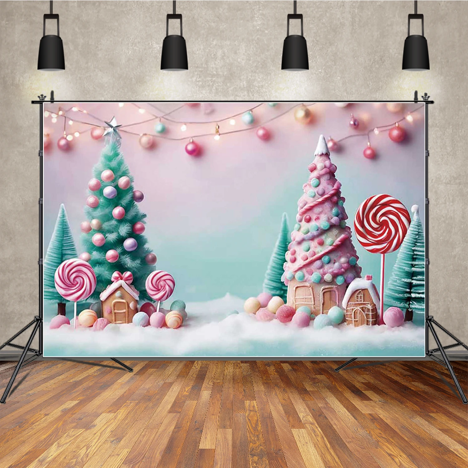 

MOON.QG Decoration Christmas Photography Background Candy Lollipop Xmas Trees Backdrop decoration Kids Wallpaper Shooting Props
