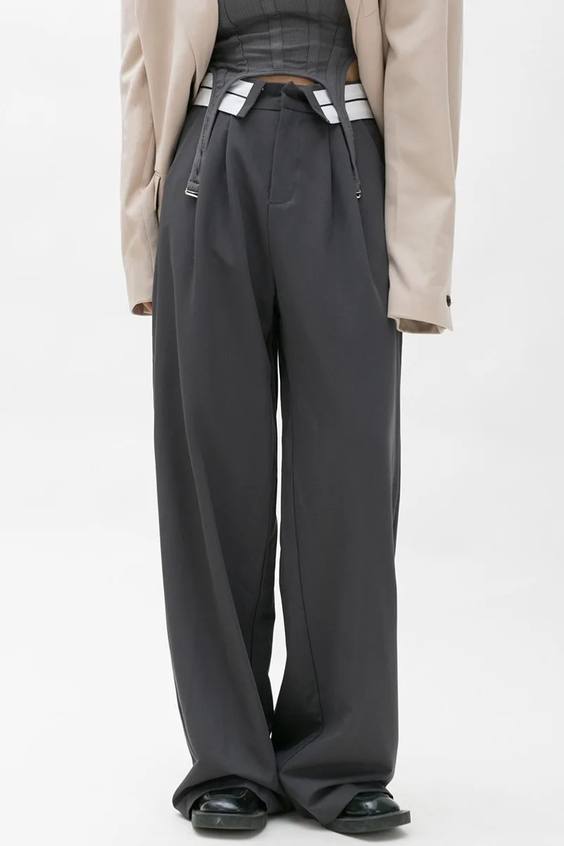 

Провисающий костюм, брюки на весну и осень, модная индивидуальная универсальная конструкция, повседневная повседневная прямая трубка, облегающая женская одежда