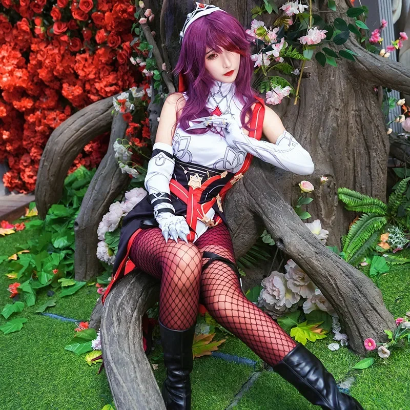 Genshin Impact Rosaria Cosplay Sexy Unisex Kostuum Spel Rollenspel Kleding Full Sets Rode Pruik Schoenen Nun Uniform Rosalia Jurk