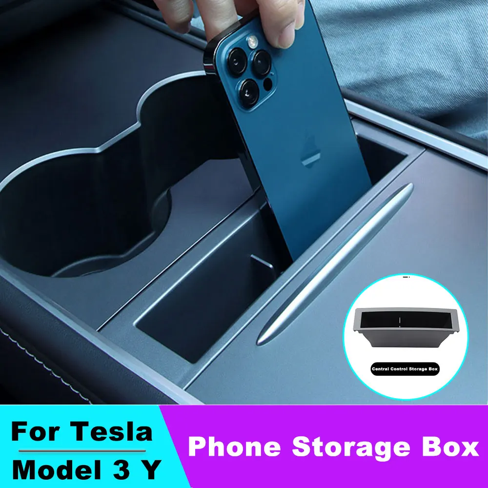 

For TESLA Model 3/Y 2021-2023 Central Control Mobile Phone Storage Box Central Armrest Mobile Phone Storage Box Car Accessories