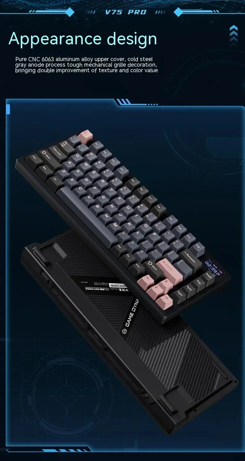 Imagem -05 - Atk Vxe-v75pro Teclado Mecânico para Jogos Caixa de Alumínio Tela Inteligente Modos Junta Rgb 8000mah pc Gamer em Estoque