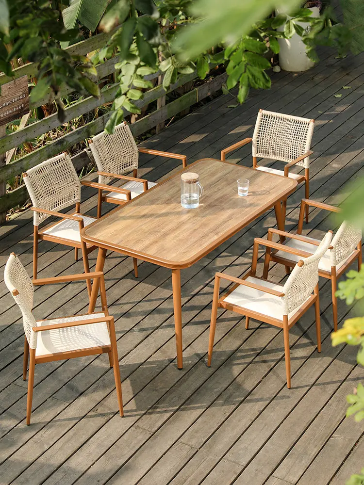 Outdoor tables and chairs Garden leisure dining table Outdoor villa Chinese waterproof sunscreen rattan chair