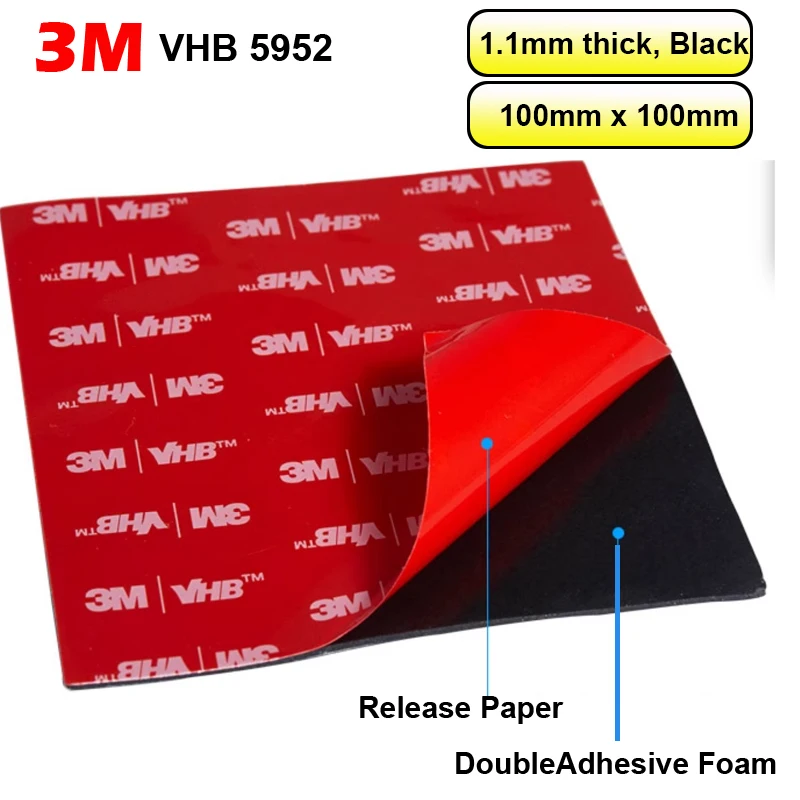 

4pcs 3M VHB 5952 DOUBLE SIDED Adhesive PAD ~ 1.1mm Thick ~ Self Adhesive Car Dash Tape Black Foam Mounting Stickers 100mm*100mm