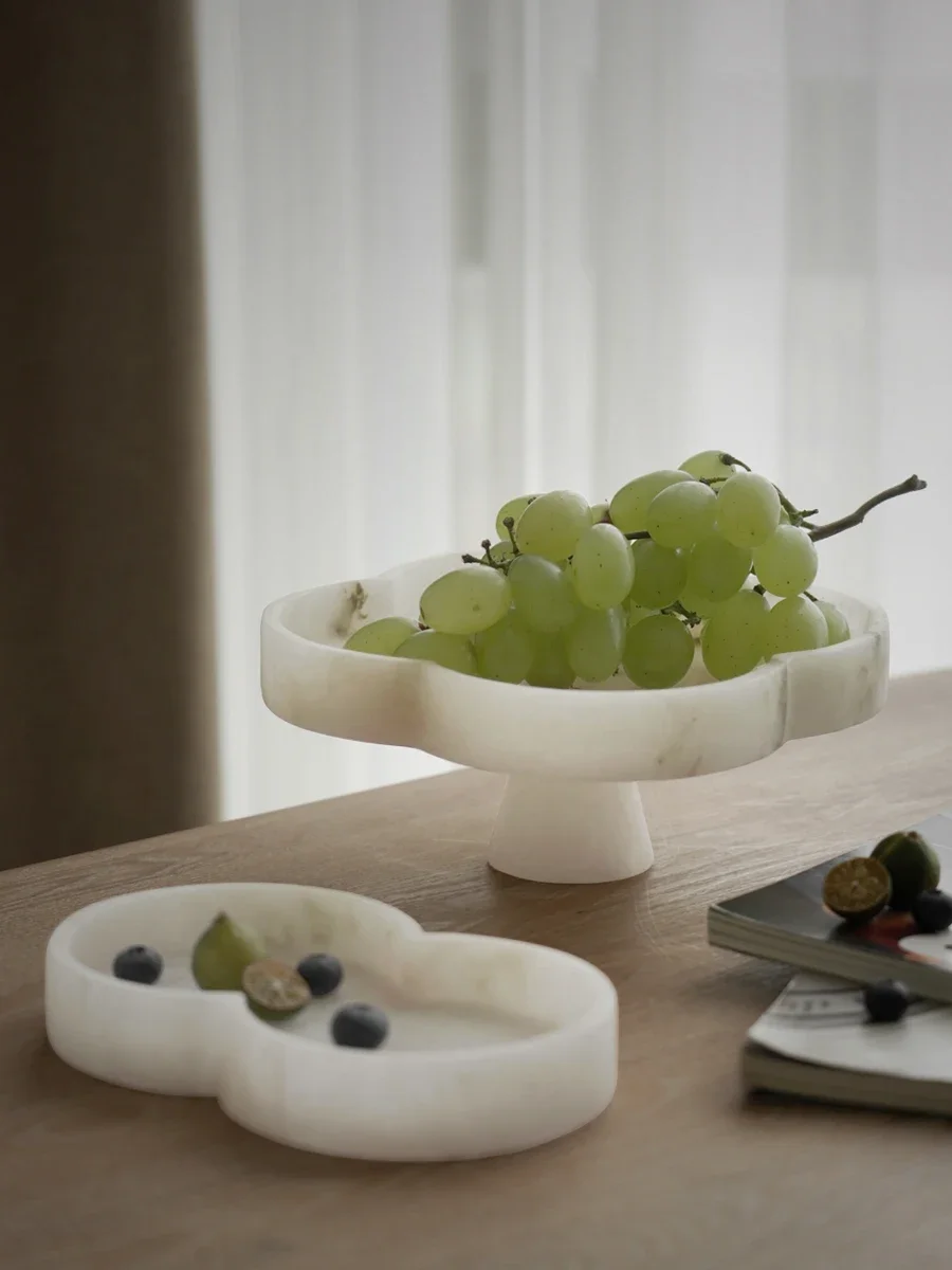 White Onyx Natural Marble Tray for Fruit Jewelry Perfume Minimalism Tray for Kitchen Countertop Coffee Table Serving