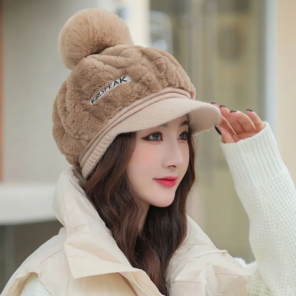 Peaked Cap White Duck Tongue Cap Winter Fluffy Plush Hat Thick Fur Faux Caps Head Warmer Outdoor Visors Women Girl Peaked Cap