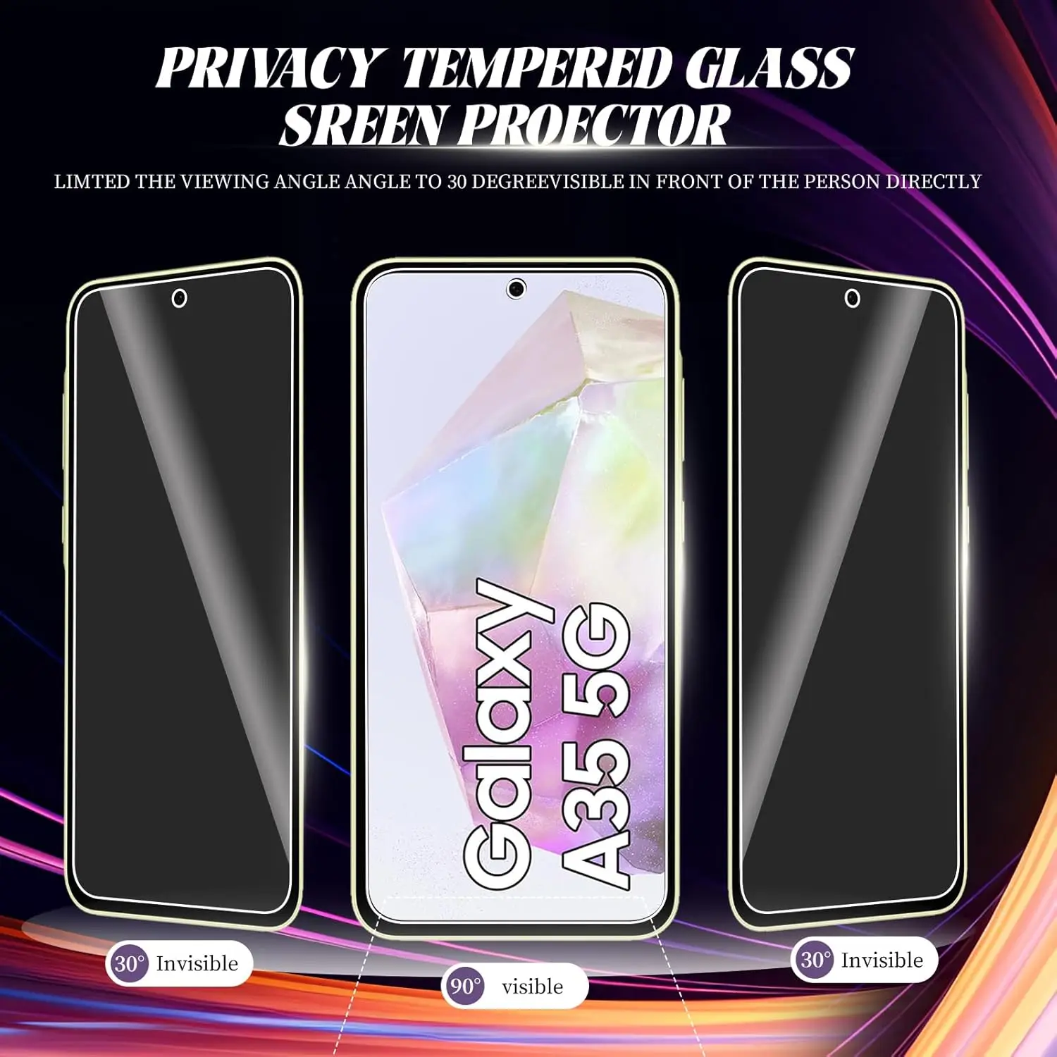Anti Spy Tempered Glass For Samsung Galaxy A35 Protector Privacy Screen Film Not Support Fingerprint Unlocking