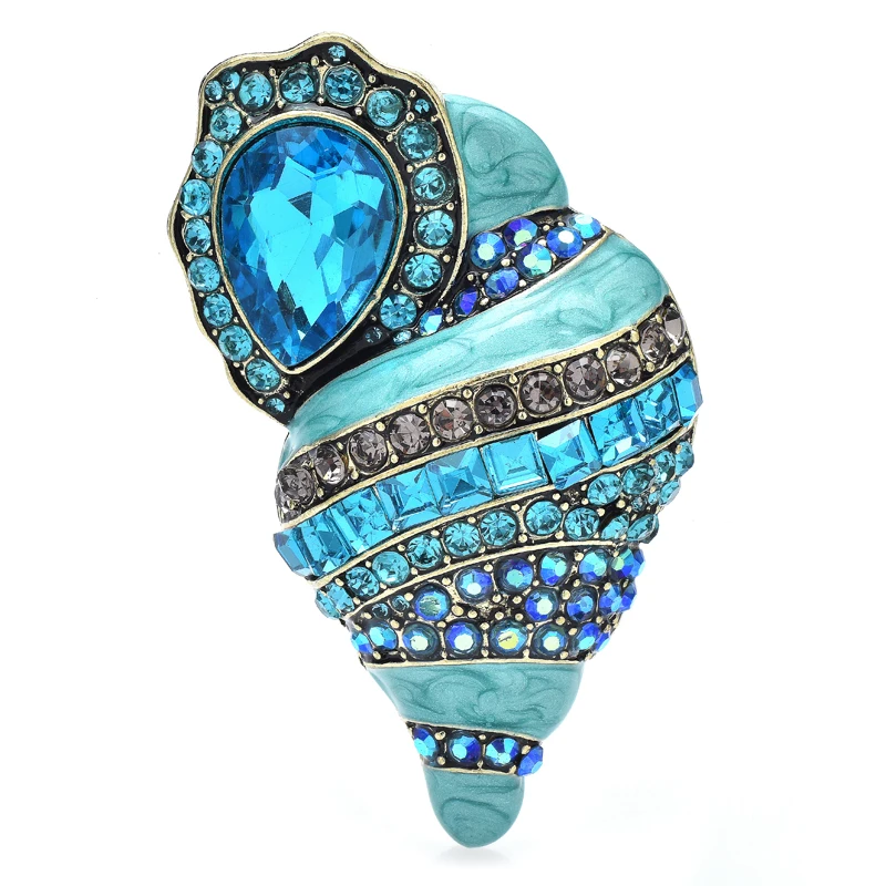 

Wuli&baby Shinning Blue Conch Brooches For Women Unisex Full Rhinestone Enamel Pretty Sea Shell Party Office Brooch Pin Gifts