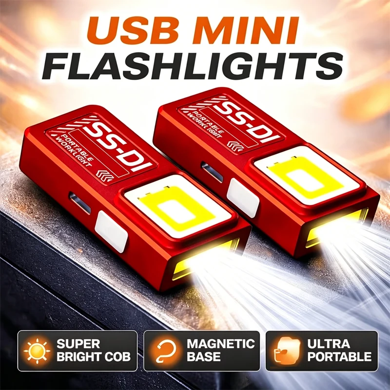 Mini COB LED Taschenlampe USB-C Wiederaufladbar Leistungsstarkes Arbeitslicht mit Clip Magnet Wasserdicht EDC Camping Wandern Taschenlampe