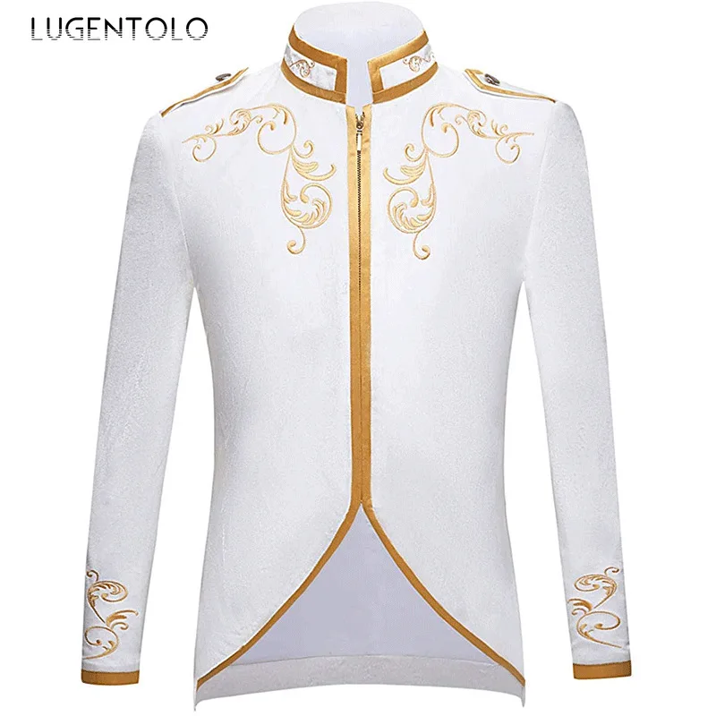 Men Court Prince Jacket Embroidery Medieval Retro Fashion Sport Suitt Zipper Stand Collar Straight Party New Halloween Coats