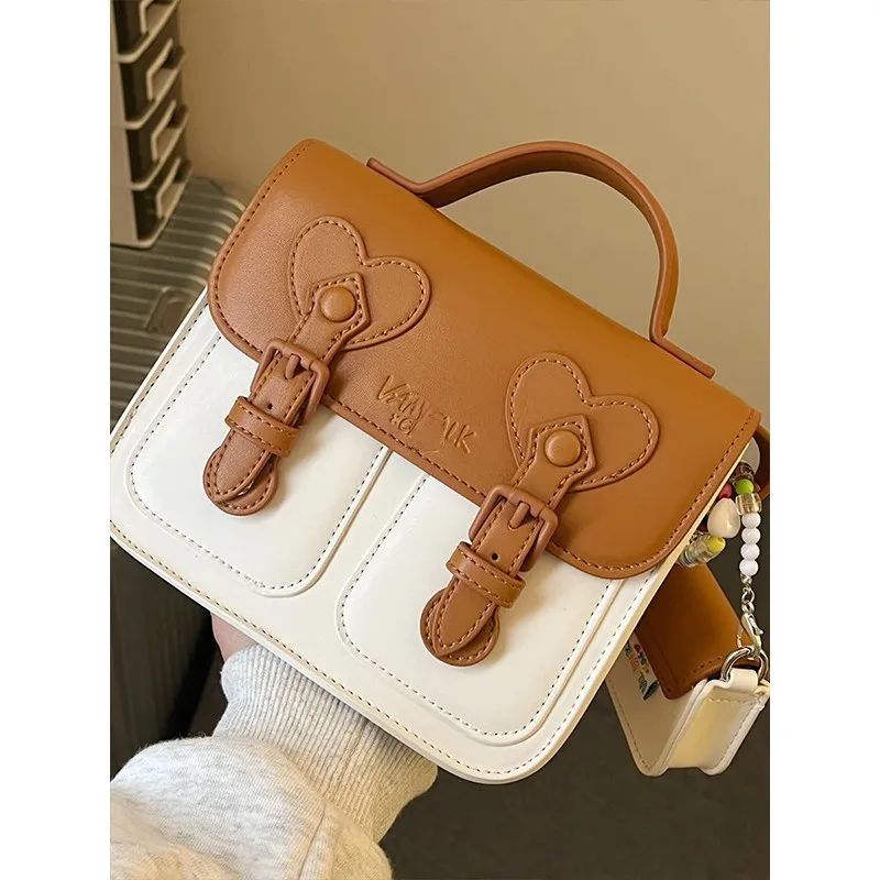 Niche Design Student Schoudertas Nieuwe Botsende Kleur Crème Leuke Cambridge Tas Meisjes Tote Kleine Vierkante Tas Mode Crossbody Tas