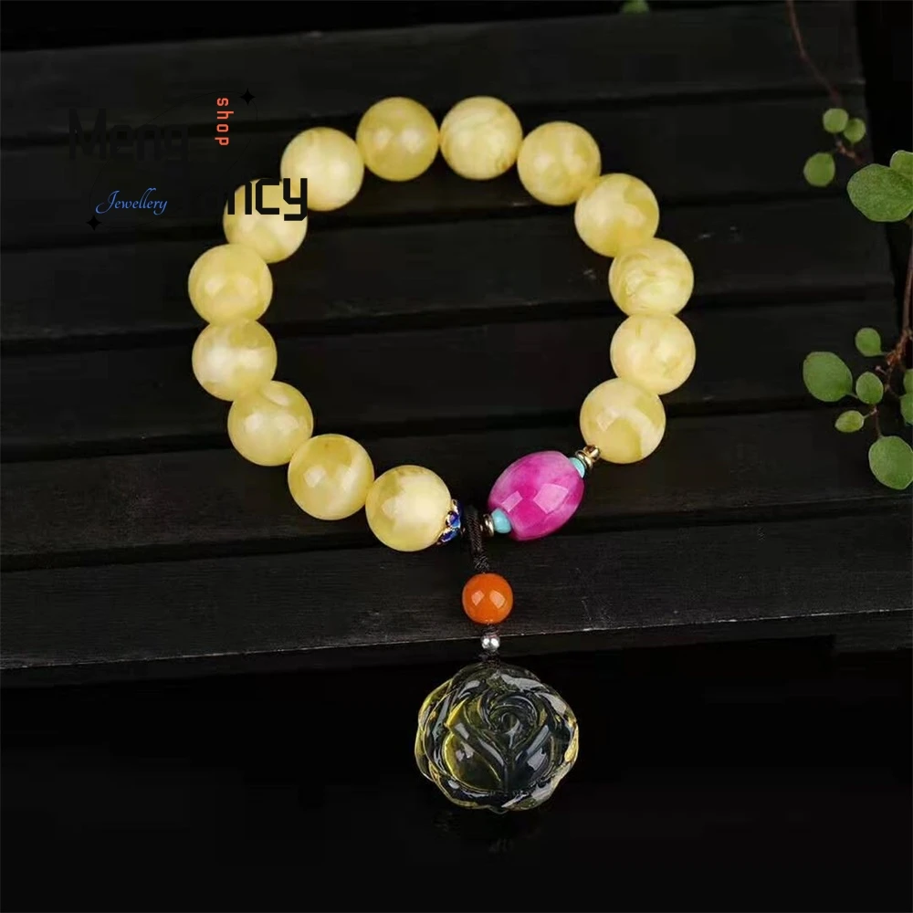 

Russian White Flower Honey Lightly Floating Beeswax, Round Bead Single-Loop Bracelet Fashion Jewelry Best Selling Exquisite