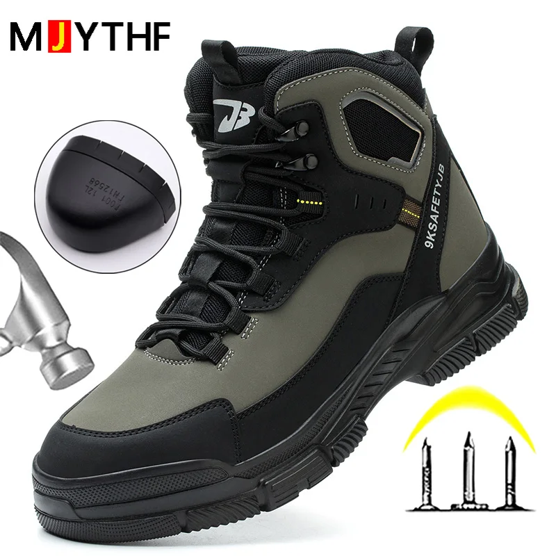 

High Top Work Boots Men Steel Toe Shoes Anti-smash Anti Puncture Safety Boots Fashion Ankle Boots Men Indestructible Shoes 2024