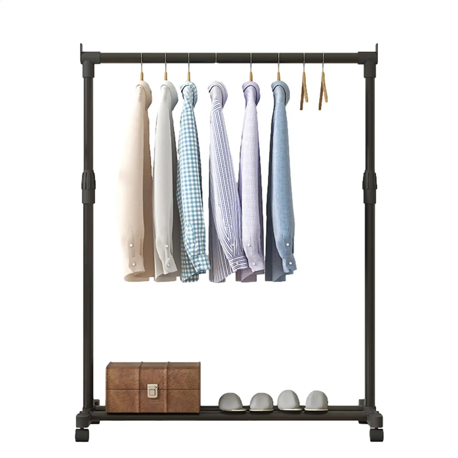 Telescopic Clothing Rack Heavy-Duty Metal Garment Rack On Wheels Adjustable Telescopic Clothes Drying Rack For Living Room