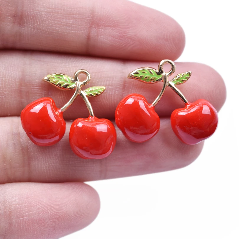 6pcs Lovely Cherry Strawberry Orange Durian Metal Enamel Charm For Jewelry Making Supplies 3D Alloy Pendant Diy Accessories Bulk