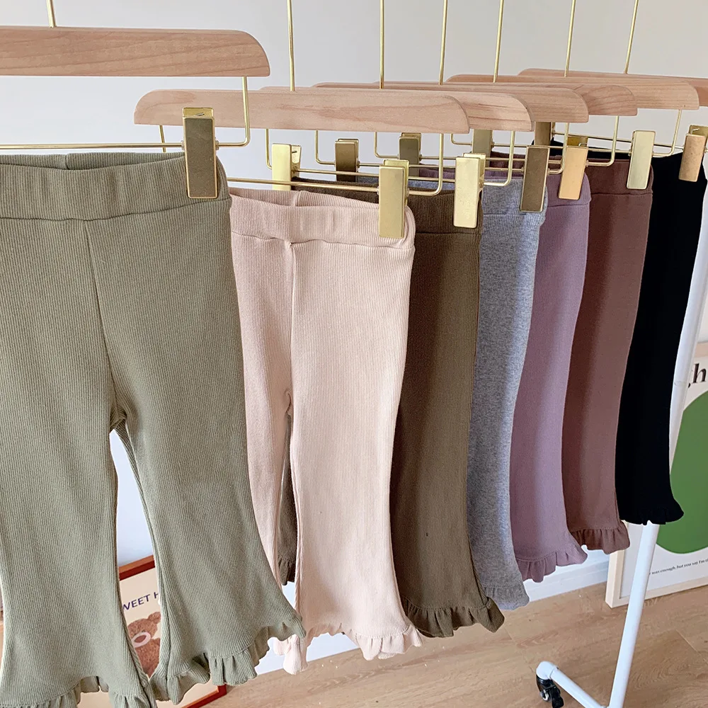 2-8T Cotton Kid Girls Pants Toddler Autumn Winter Clothes Casual Solid Color Flares Pants Stretch Infant Bottoms Trousers