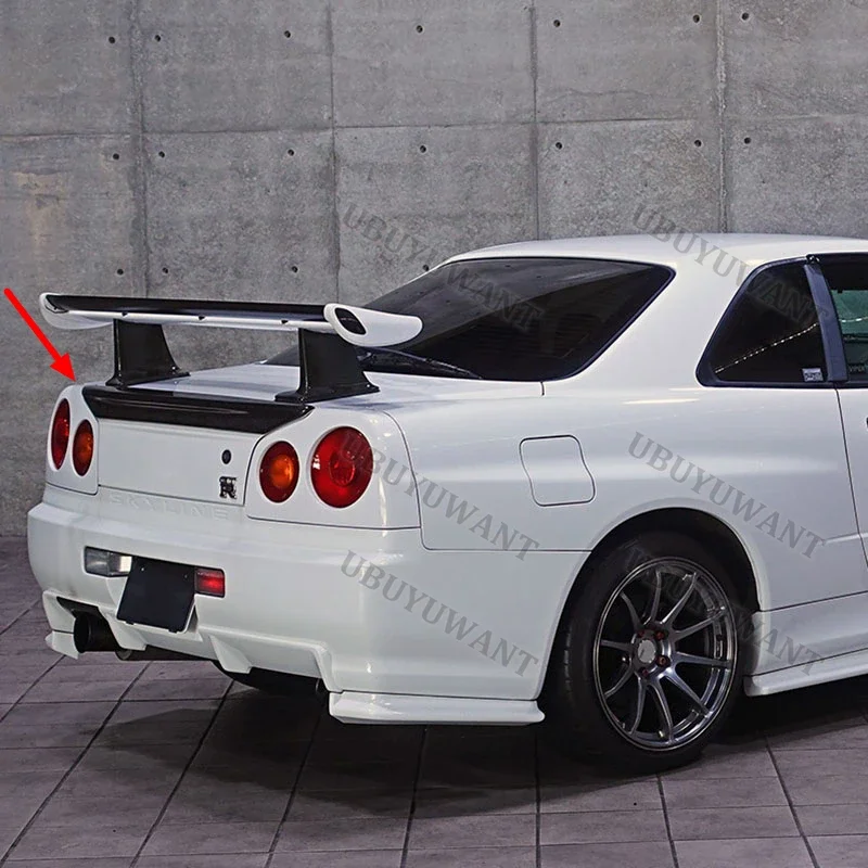 For Nissan Skyline GTR R34 GTT Carbon Fiber Rear Trunk Lid Car Spoiler Ducktail Lip Wings 1999-2002