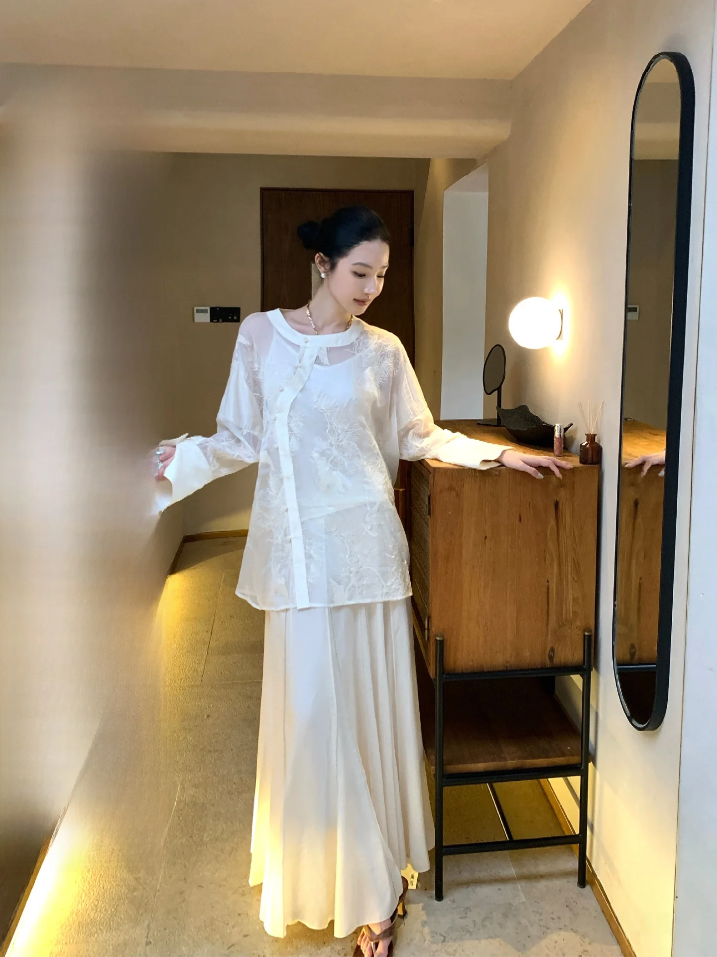 

Летняя длинная юбка с завышенной талией для похудения ALIN, французская вышивка, полуоблегающая, женская, модная, из волокна Lenzing Lyocell