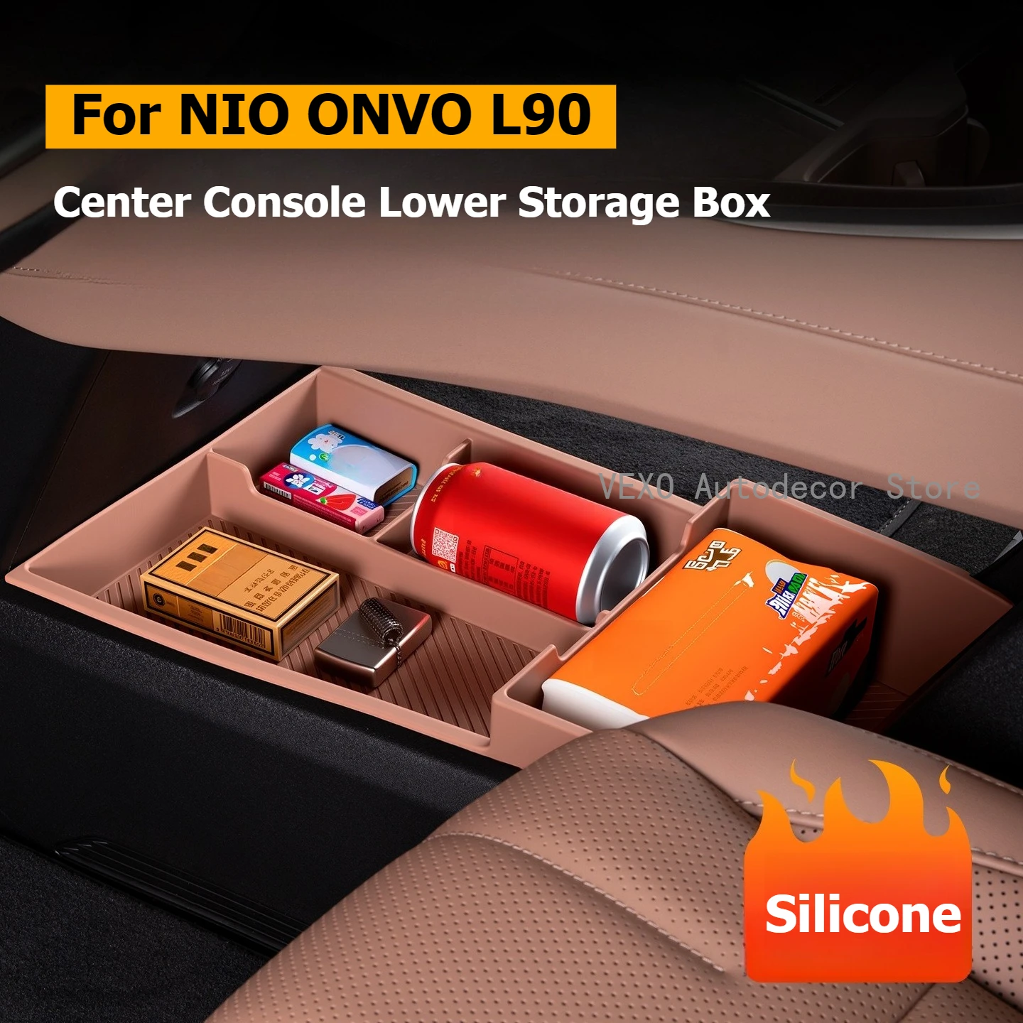 

Для NIO ONVO L90 нижний ящик для хранения центральной консоли, силиконовый автомобильный ящик для салфеток, подлокотник, органайзер, поднос для садового автомобиля, аксессуары для салона автомобиля