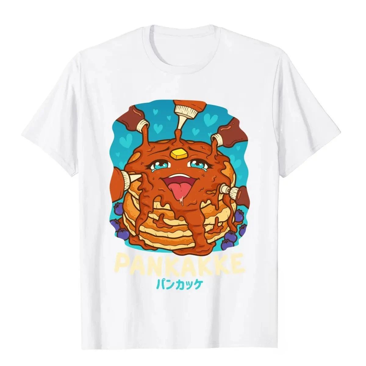 Beach Tops High Street Tops 2024 Funny Naughty Foodie Pun Kawaii Pankakke Japanese Round Neck Collar Pancake Cotton Men T Shirts