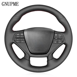 Black Artificial Leather DIY Hand-stitched Car Steering Wheel Cover for Hyundai Sonata 9 2015 2016 2017 (4-Spoke)