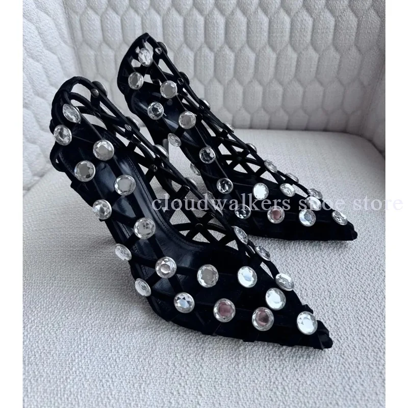 جديد تنفس جوفاء كريستال جوهرة مطعمة صندل مثير أشار تو شبكة الانزلاق على خنجر صندل موضة Slingback حذاء بسيور الظهر