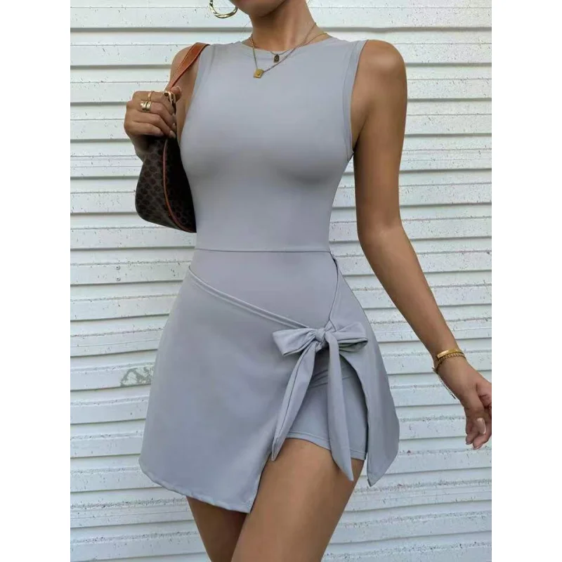 여성용 심리스 패션 테니스 스커트 통기성 빠른 건조 홀터 야외 피트니스 바디수트 여성용 원피스 스포츠웨어