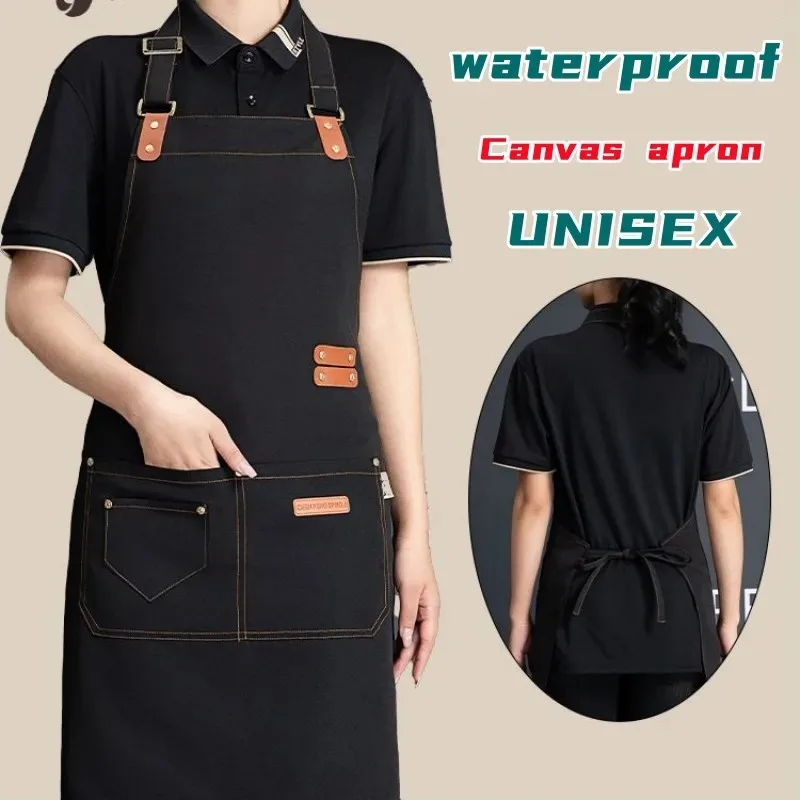 Waterproof Canvas Neck Hanging MEN'S AND WOMEN'S Aprons, Restaurant Kitchen Baking, Cleaning, Barber, Manicure Bib with Pockets