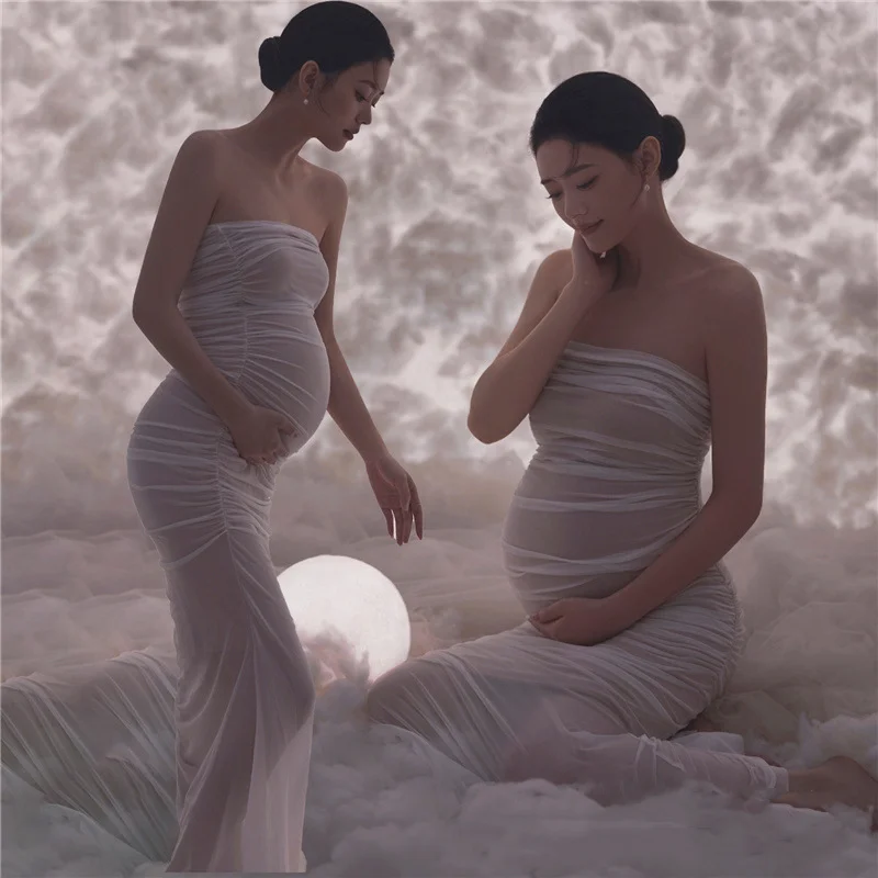 Sexy Pregnant Women Photography Props Dresses White Off Shoulder Baby Shower Dress Maternity Photo Shoot Art Clothing