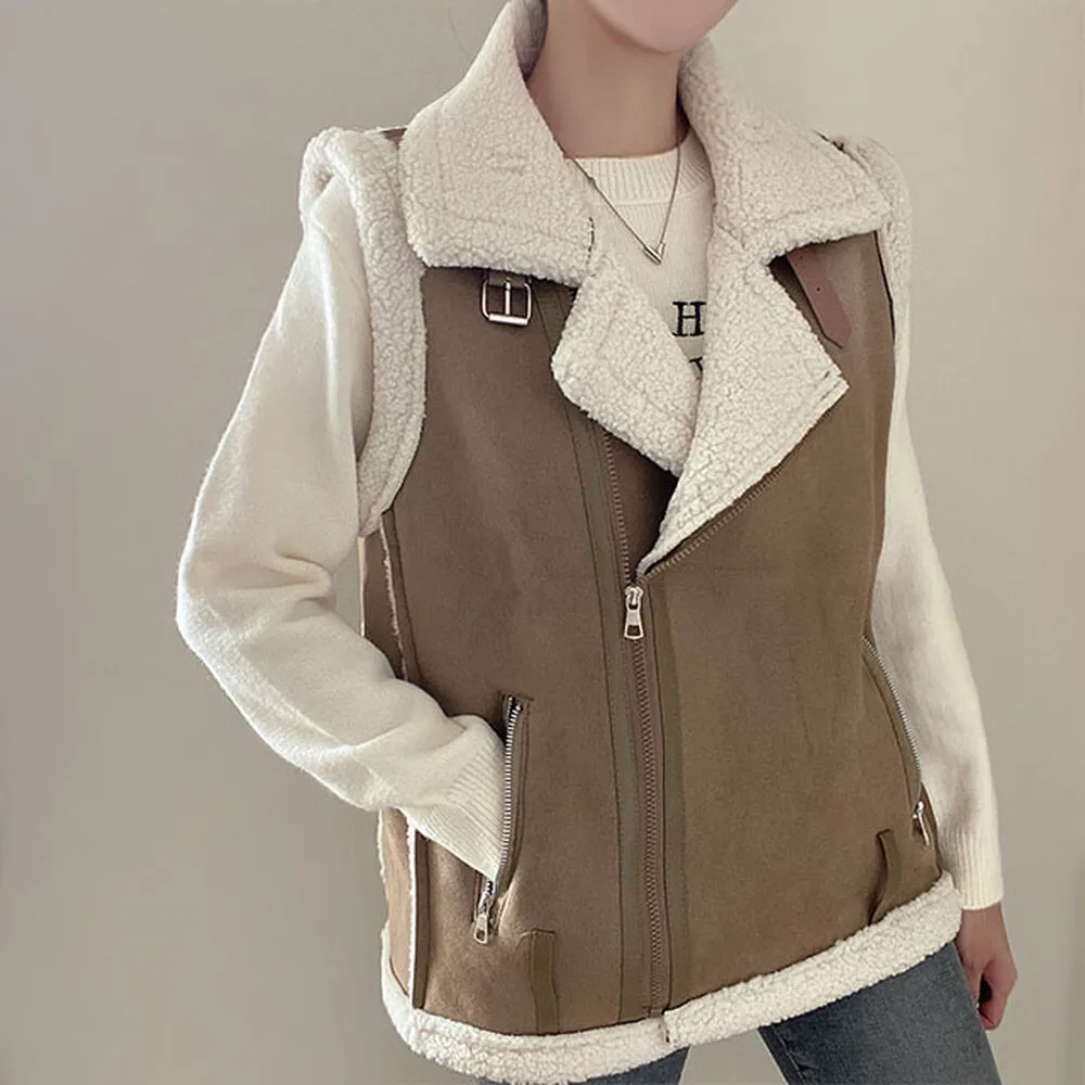 

Женский жилет Jaet Thiened из меха, кожаный Inteed, осенне-зимняя теплая верхняя одежда, модная корейская одежда, удобная для поездок на работу