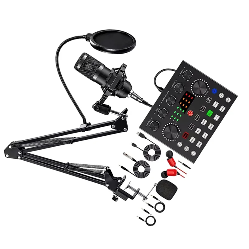 أداء مستقر-BM800 V8s معدات مكثف صوت احترافي مع بطاقة صوت مدمجة لتسجيل الكاريوكي والبودكاست