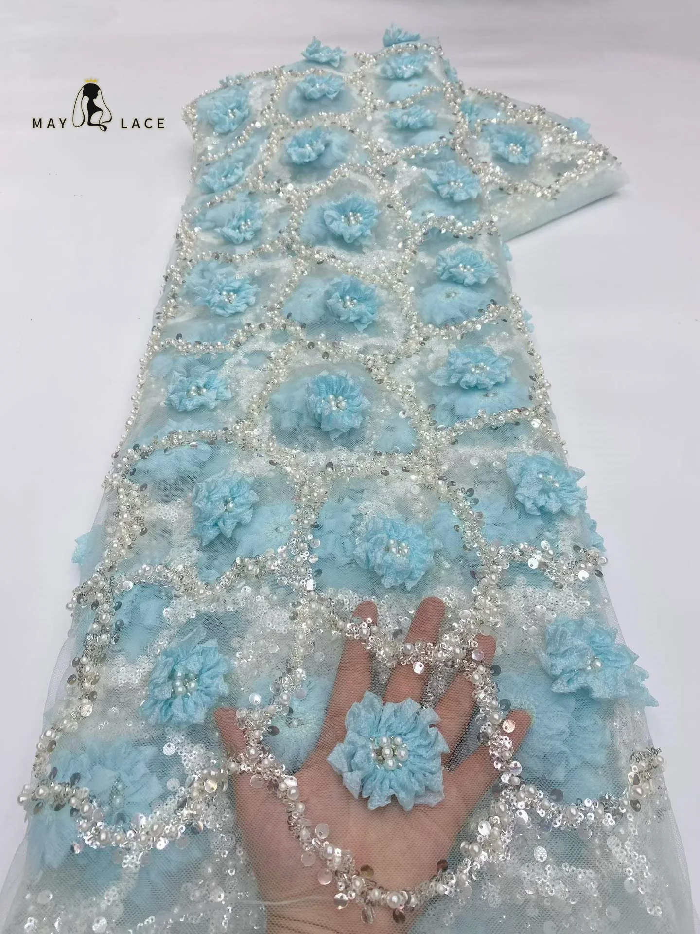 

African 3D Flower Lace Fabric Groom 2026 High-Quality French-Style Nigerian Sequins Lace Fabric For Wedding Gown Evening Dress