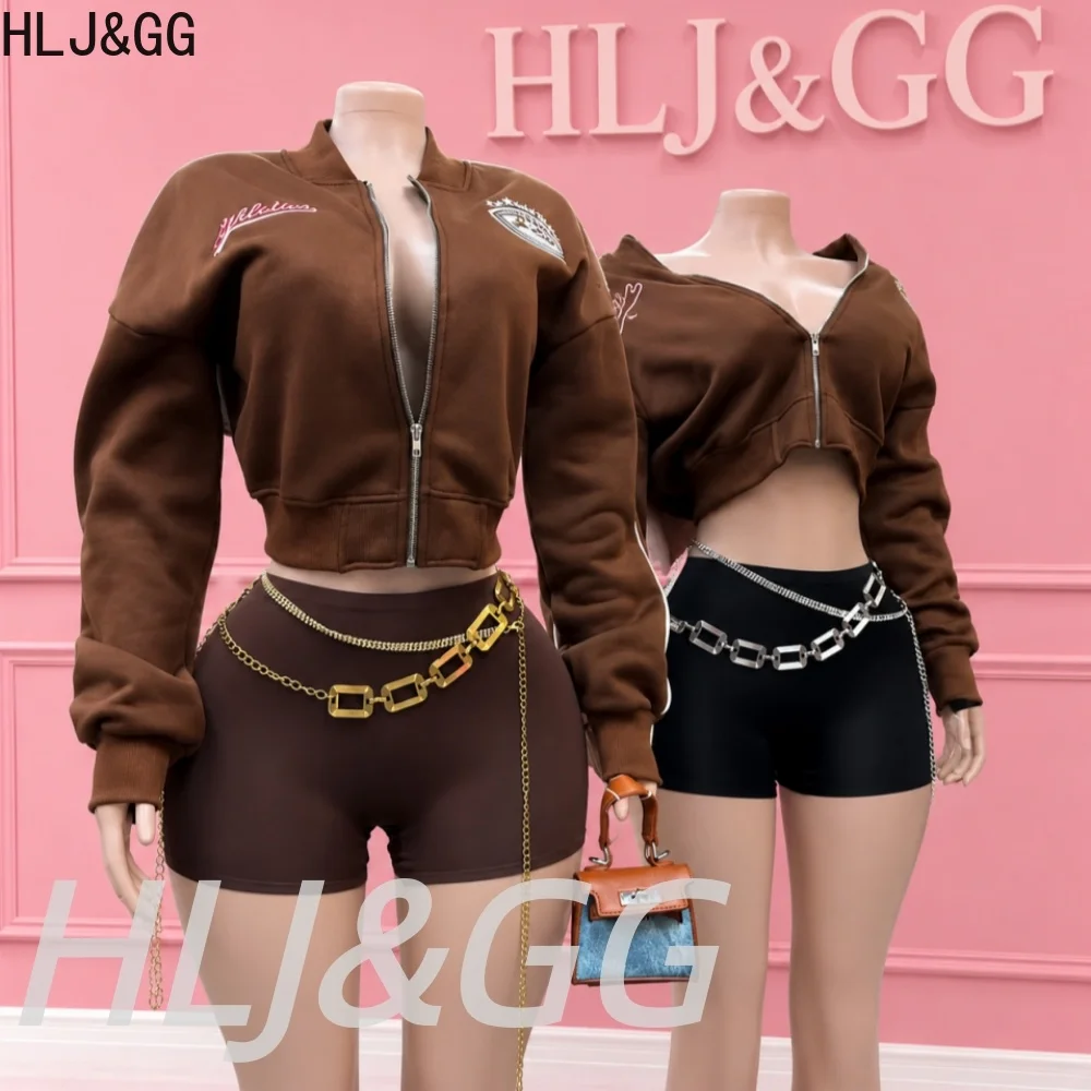 HLJ&GG Autumn Embroidery Baseball Jackets Women Zipper Long Sleeve Crop Coats Fashion Female American Retro New Tops Streetwear