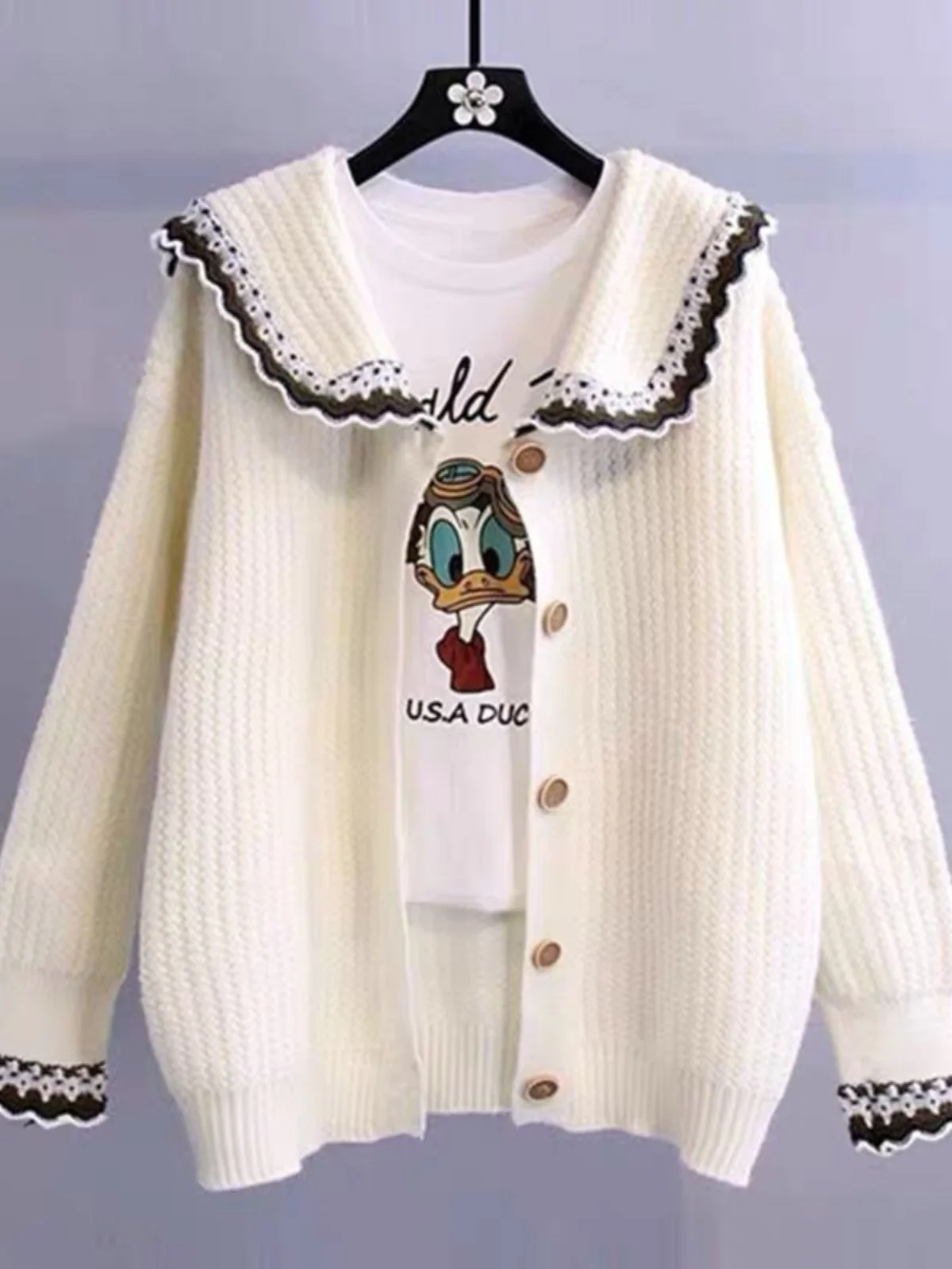 Mantel Sweter Rajutan Wanita Kerah Boneka Lazy Sle Musim Semi Musim Gugur Merek Faionable Tagl Long Sve Penghangat Ruangan Regula...