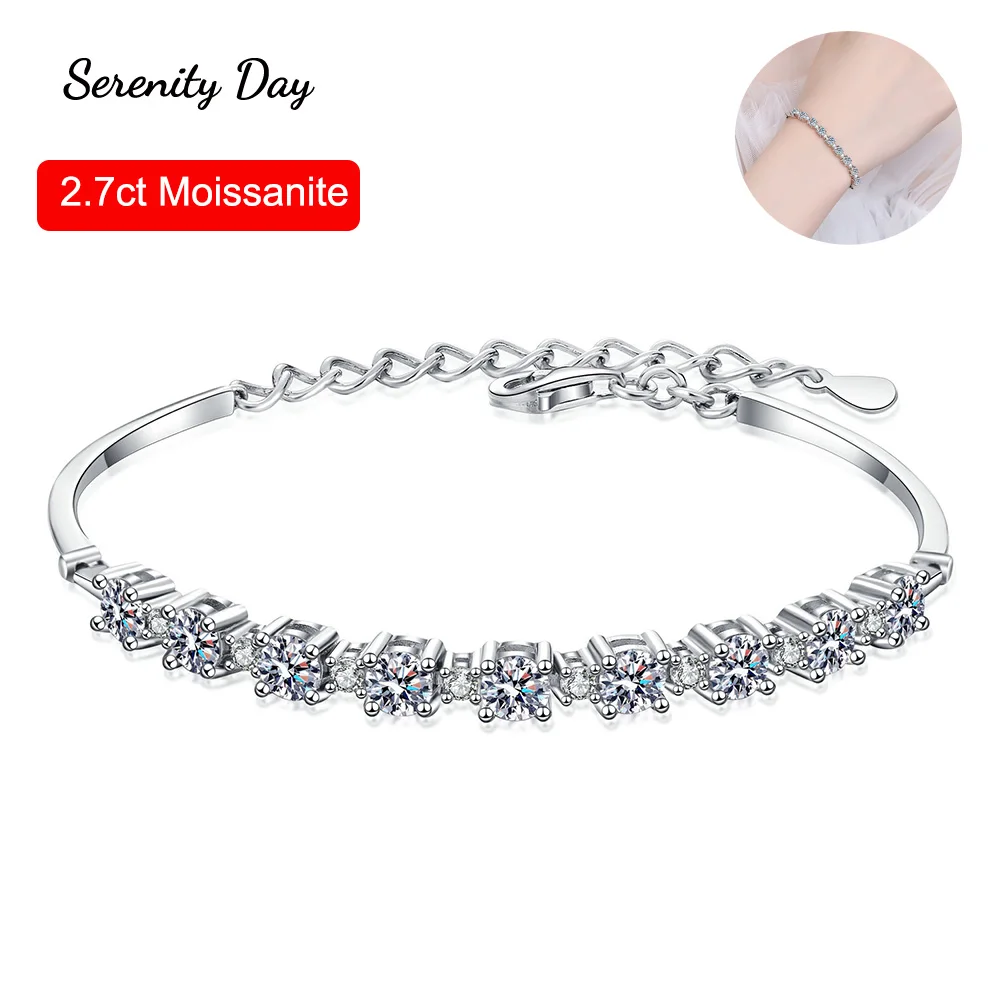 Serenity Day 2.7cttw D Color 9 Stones 4mm Full Moissanite Bracelet For Women S925 Sterling Silver Chain Plate Pt950 Fine Jewelry