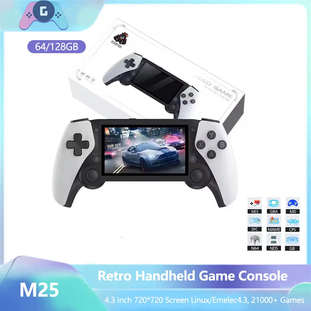 

M25 Handheld Game Console 4.3'' IPS Screen 64GB 19000+ Games EmuELEC RK3566 27 Simulators Portable Retro Video Gaming Player