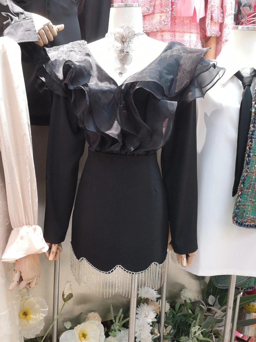 

Роскошная юбка с ромбовидной кисточкой для похудения талии и тяжелой вышивкой, универсальная юбка с высокой талией или трапециевидной формы, уличный хлопок...