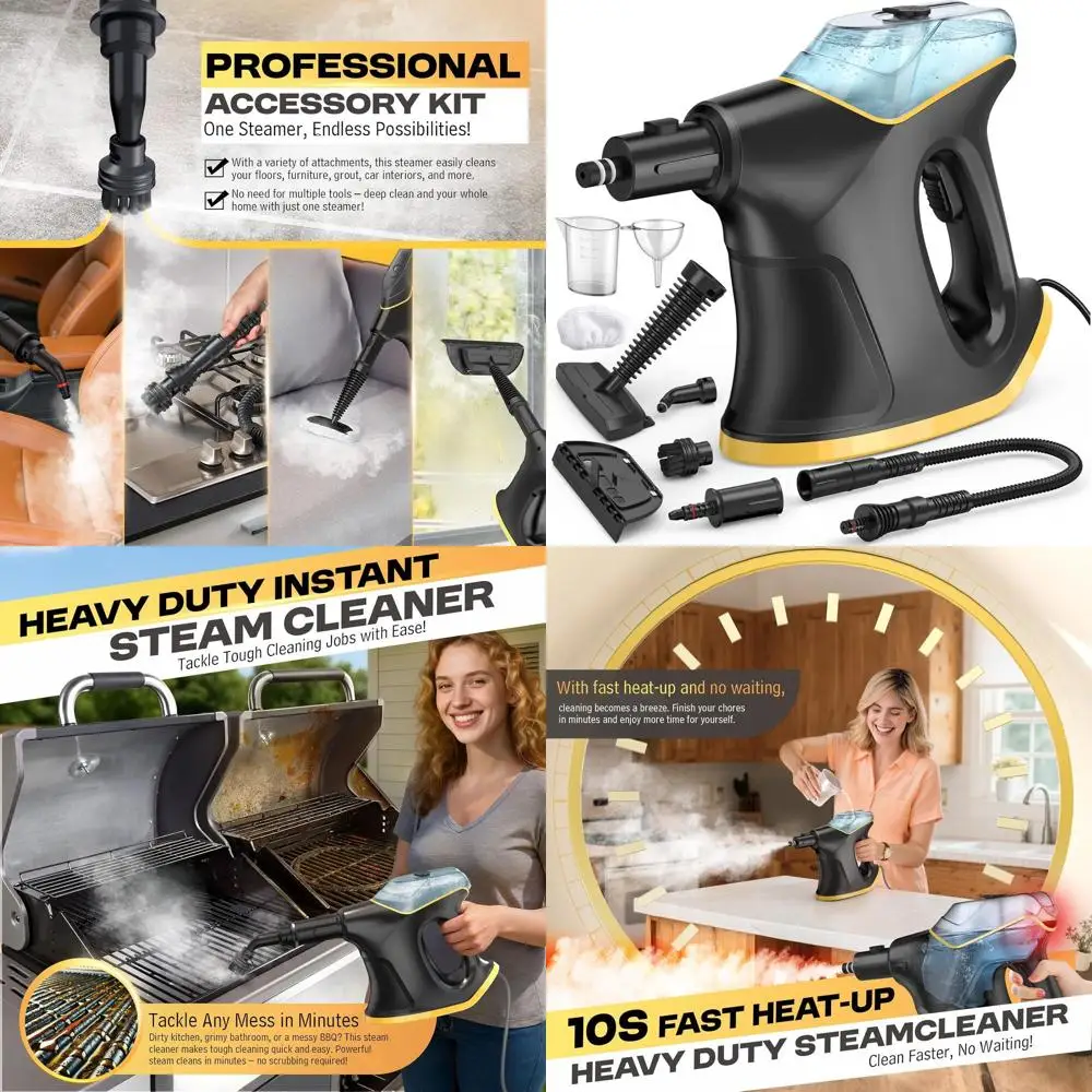 

Домашний пароочиститель с непрерывным распылением, предохранительным замком и 9 универсальными инструментами для глубокой очистки автомобилей, кухонь и плитки