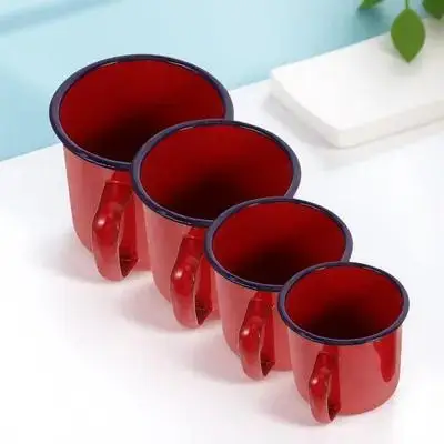 

4pcs Enamel Tea Set Large Coffee Mugs Water Cups Portable Camping Coffee Mugs Enamelware Outdoor Travel Cup For Home