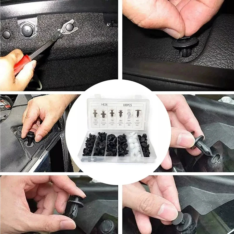 135 pièces/100 pièces voiture en plastique retenue Clips ensemble Auto garde-boue punaise Rivet porte garniture panneau retenue voiture pare-chocs attaches Clips outil