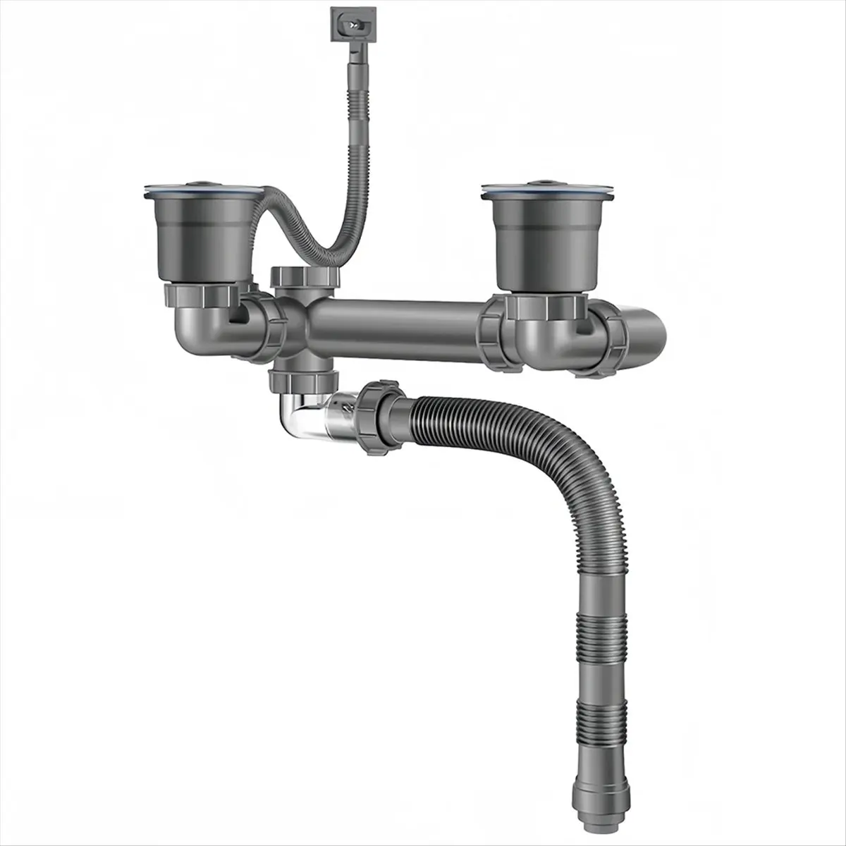 A89X Double Sink Drain Kit Space Saving Kitchen Sink Drain Kit Expandable Flexible 1 1/2In P-Trap Pipe 3-1/2 Inch Sink Drain