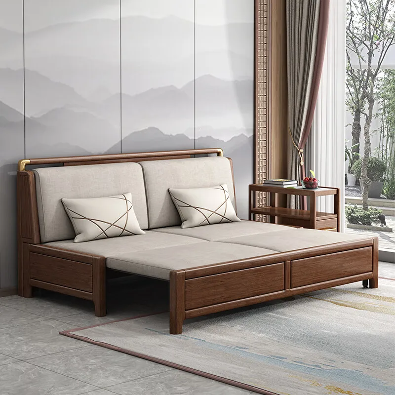 

New Chinese-style solid wood folding sofa bed multi-functional storage small apartment living room sitting and lying