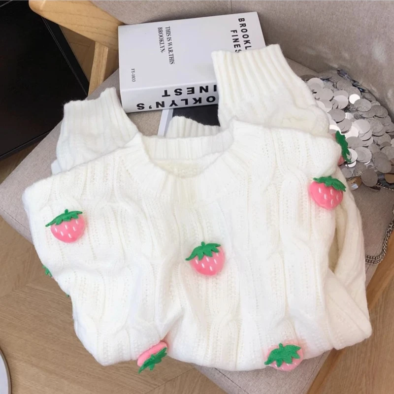 Pullovers Women Strawberry Fashion Lovely Knitted Sweaters Autumn Winter French Style Office Lady Elegant Gentle Temperament