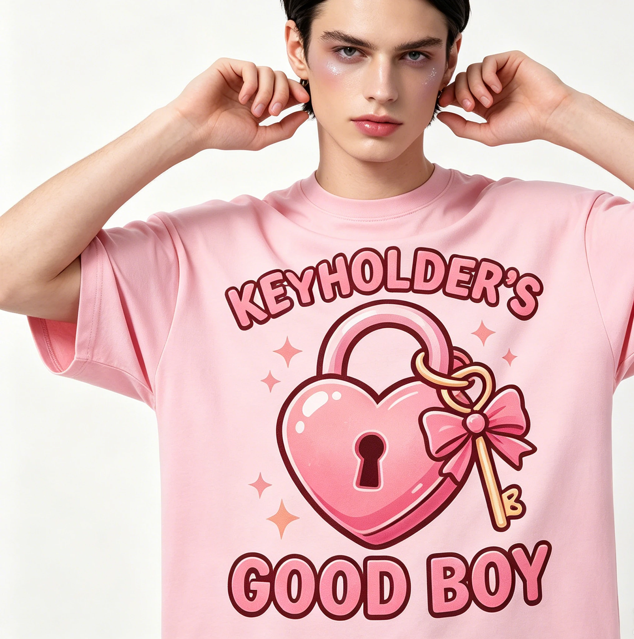 LGBT Loose Black Chastity Training Tee Locked Femboy Slave Pet Boy Sissy Catboy Y2K Crossdresser Dark Street Outfit