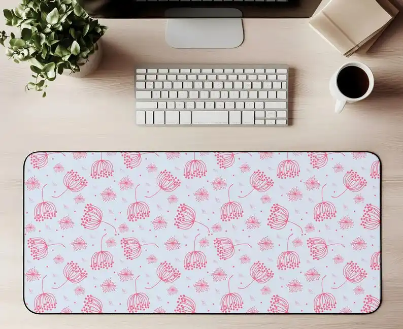 Ladies' Pink Wildflower Placemat,non-slip and Waterproof Mousepad,office and Gaming Desk Decoration Mat,perfect Gift for Friends