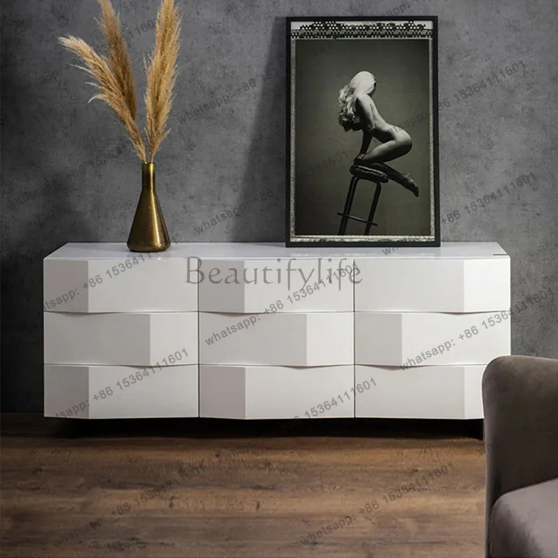 American light luxury solid wood dining side cabinet, living room floor storage decorative cabinet