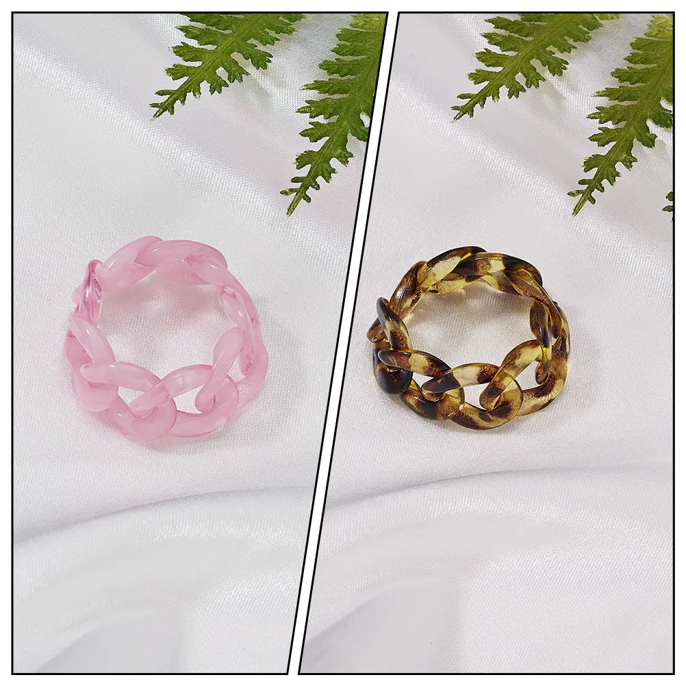 6Pcs Unique Resin Finger Rings Elegant Chain Design Jewelry Ideal for Party Gathering Gift Accessory Finger Ring